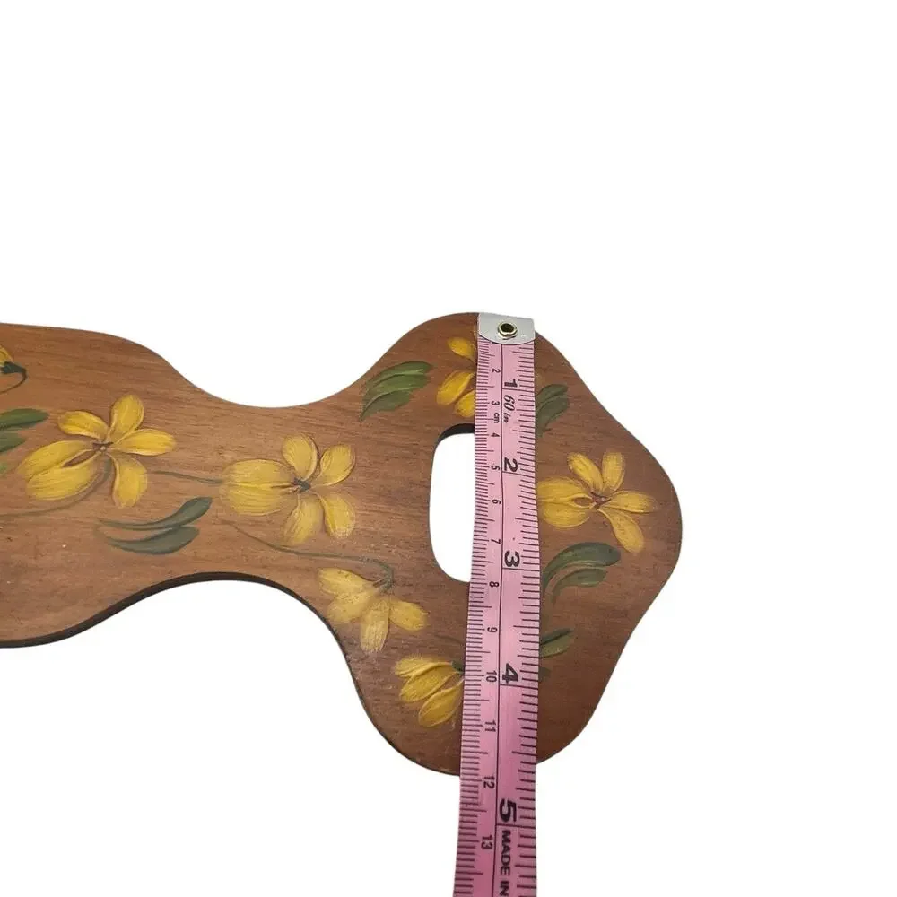 Wooden Key Yellow Flowers Hand Painted Norwegian Folk Art ROSEMALING Signed Shay
